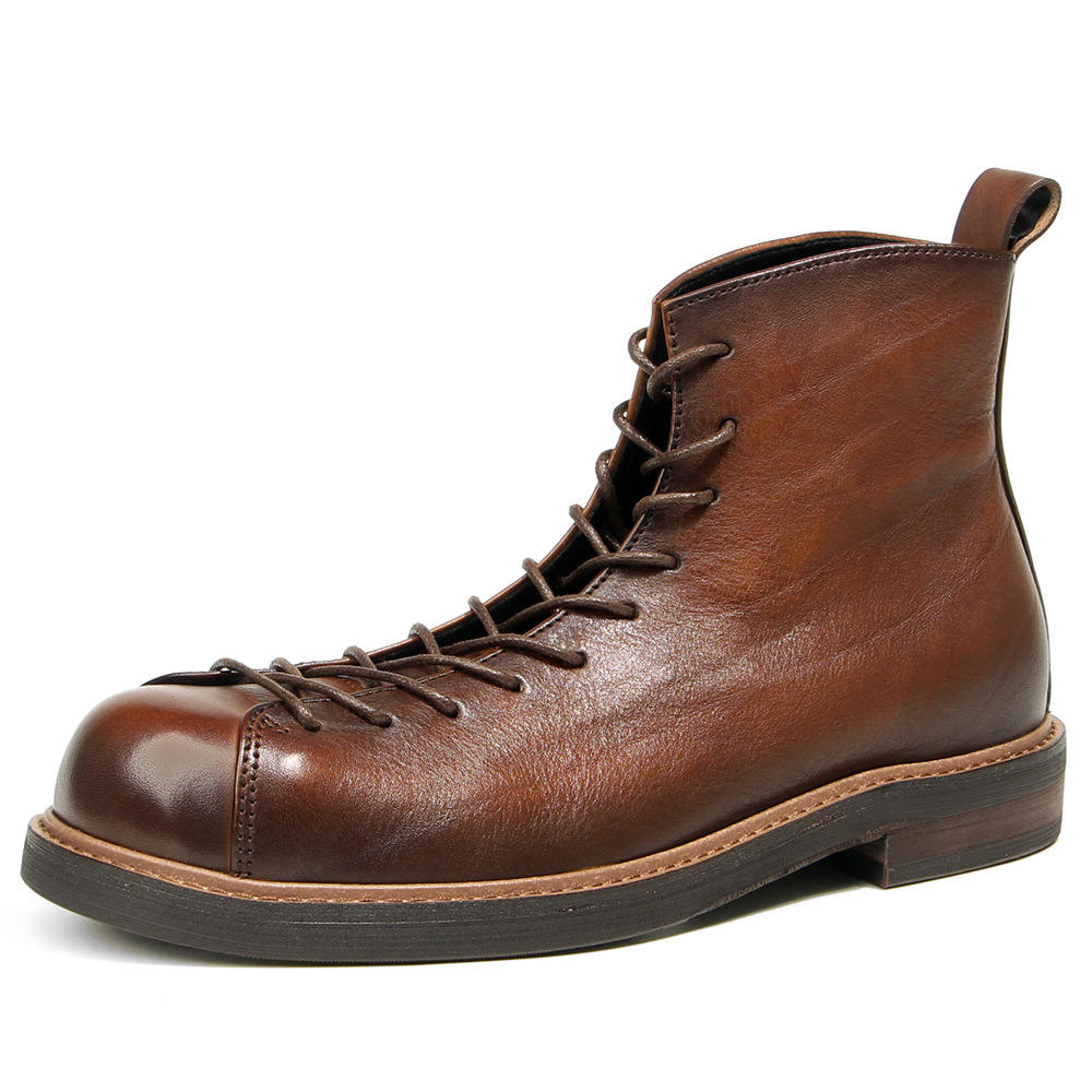 Leather Work Boots - Bottes montantes décontractées en cuir véritable