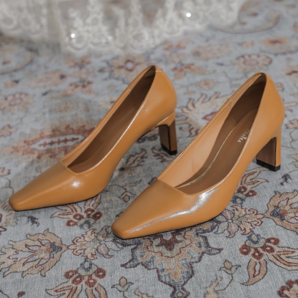 Leather Work Women Shoes - Chaussures en cuir à talons hauts