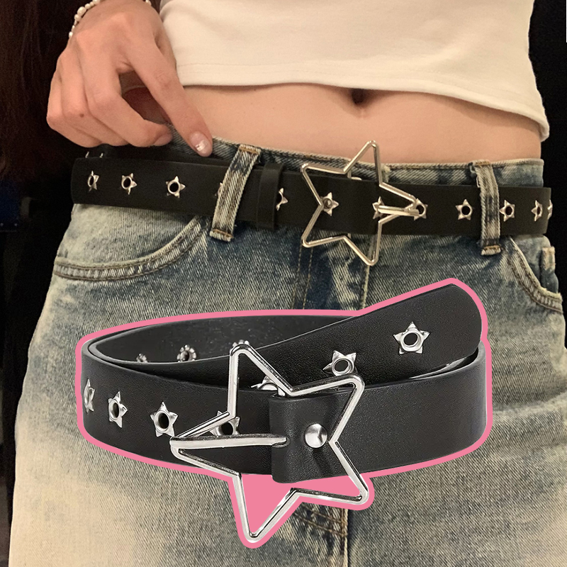 Leatherwork Eyelets - Ceinture Y2K Punk Star en cuir