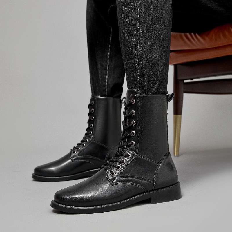 Leather Work Boots - Bottes en cuir à tige haute,