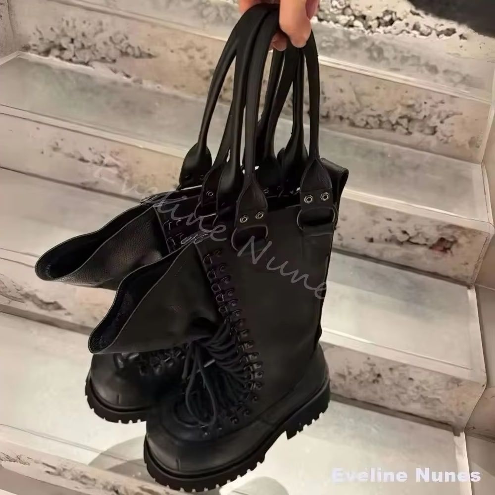 Leather Work Boots - Bottes de moto rétro en cuir
