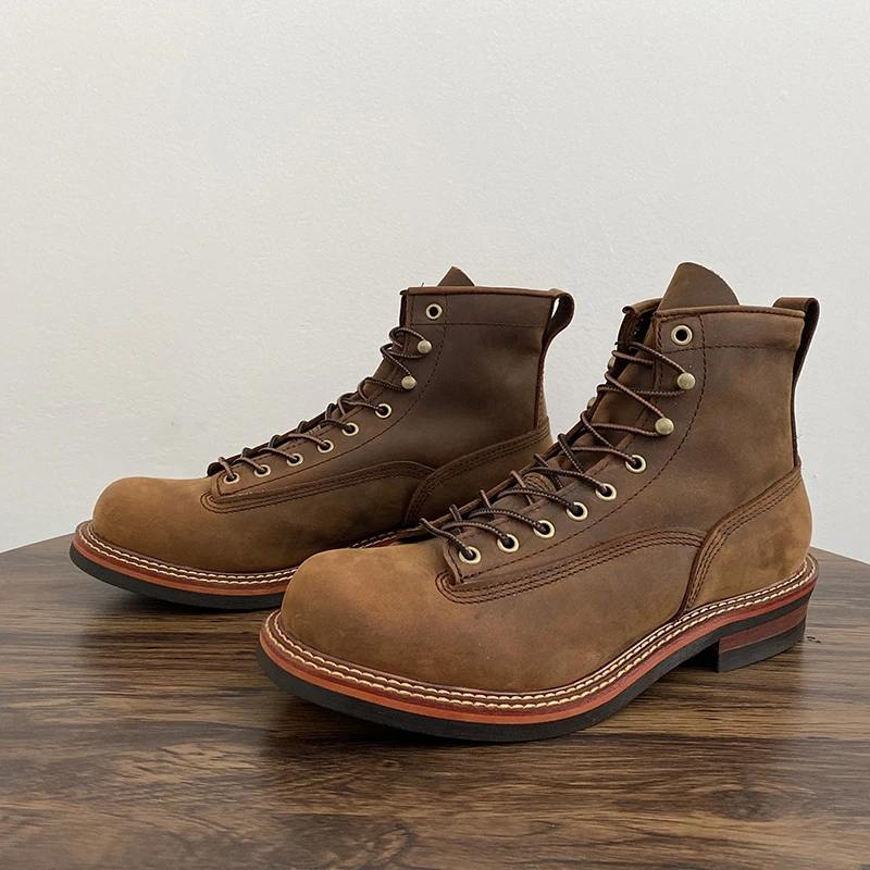Leather Work Boots - Bottines Vintage britanniques pour hommes, chaussures