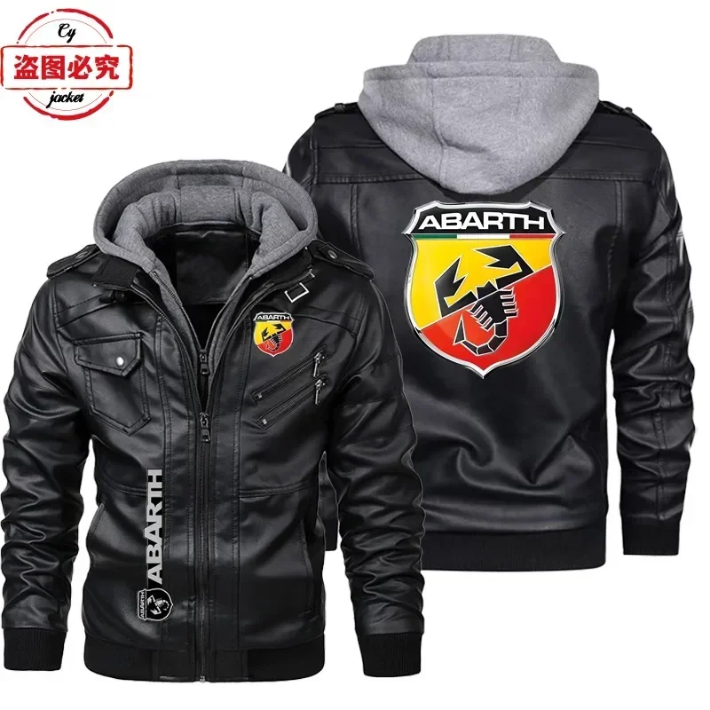 Leather Work Jacket With Hood - Veste en cuir taille européenne, logo
