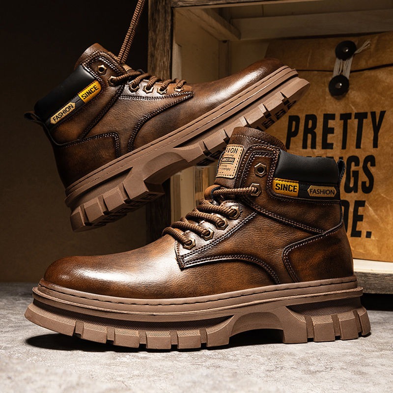 Leather Work Boots - Vintage hommes plate-forme bottines automne hiver