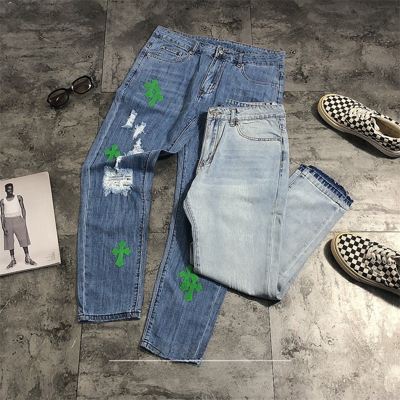 Leather Work Jeans - Jean déchiré Street Style en denim