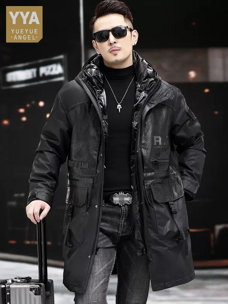 Leather Work Jacket With Hood - Manteau d'hiver en cuir véritable pour