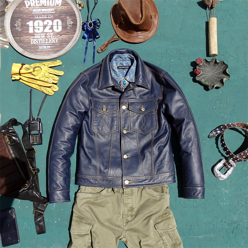 Leather Work Jeans - Blouson en cuir véritable Knight, style