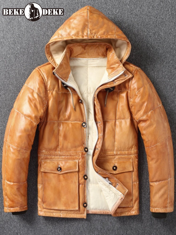 Veste d'hiver pour homme en cu - Leather Work Jacket With Hood avis et prix