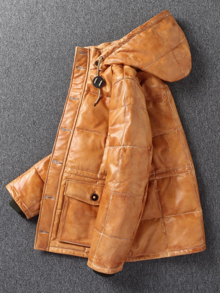 Veste d'hiver pour homme en cu - Leather Work Jacket With Hood avis et prix