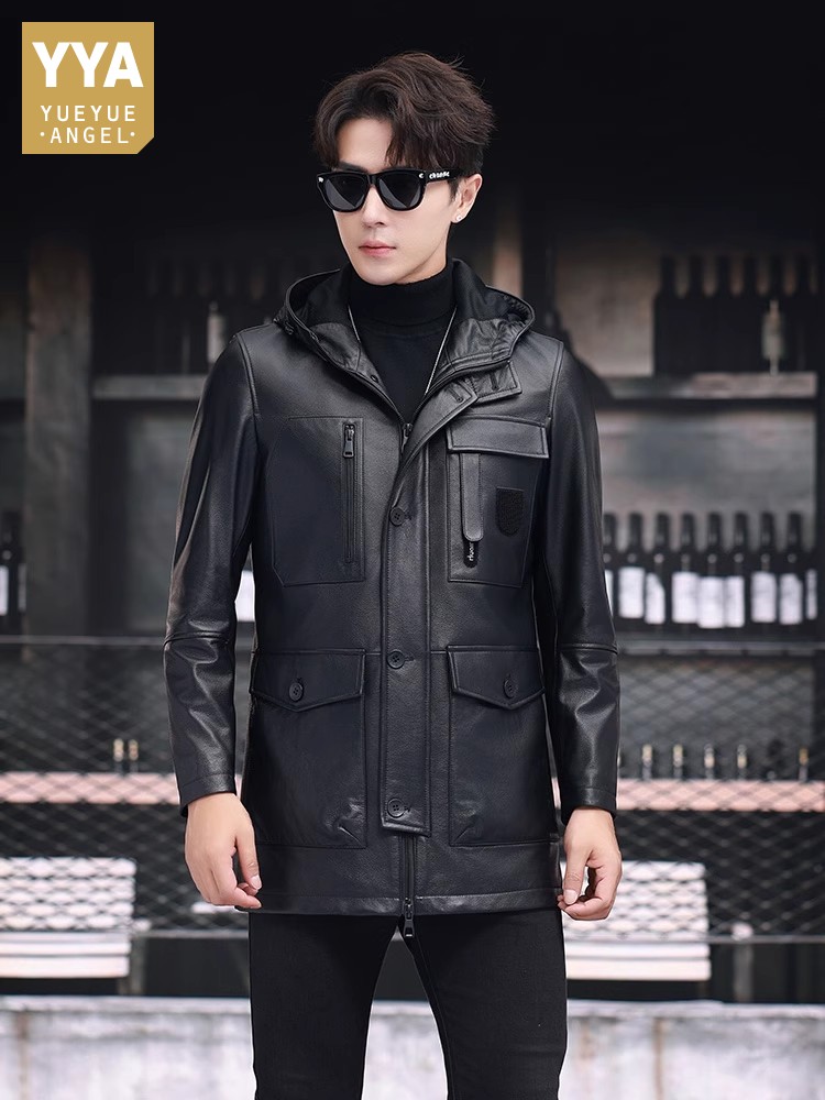 Hiver affaires hommes travail  - Leather Work Jacket With Hood avis et prix