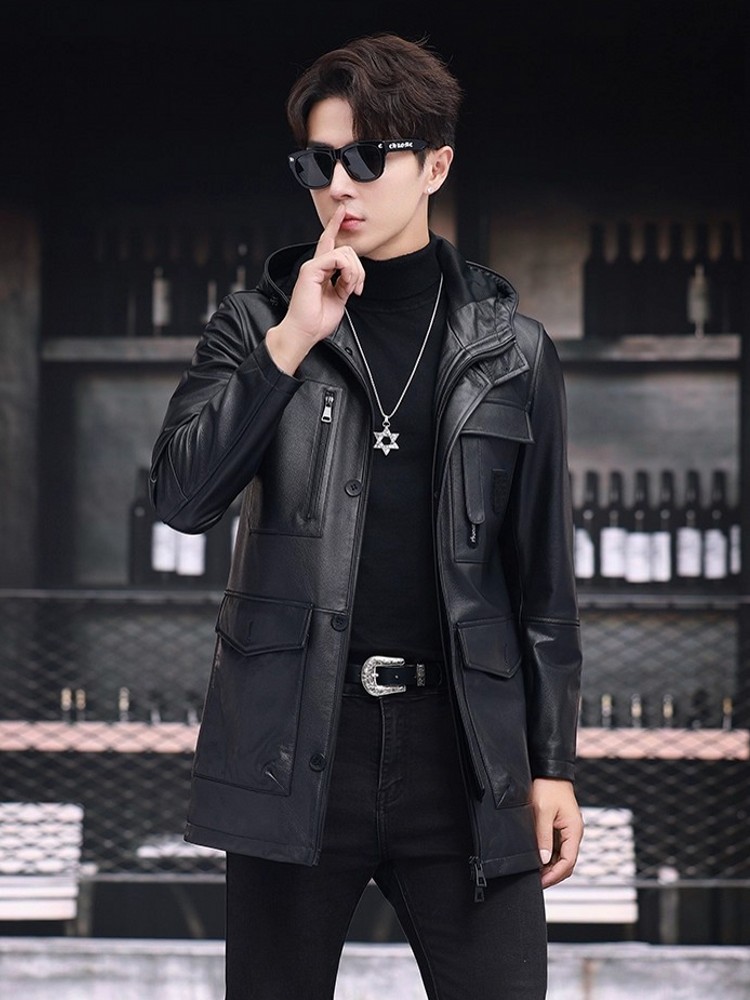 Hiver affaires hommes travail  - Leather Work Jacket With Hood avis et prix