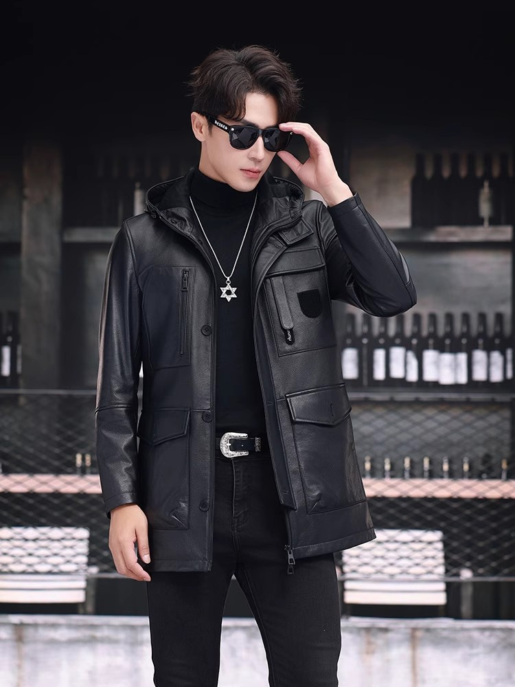 Hiver affaires hommes travail  - Leather Work Jacket With Hood avis et prix