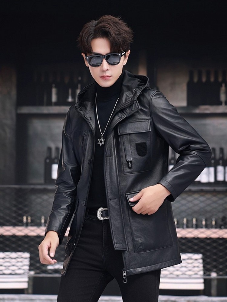 Hiver affaires hommes travail  - Leather Work Jacket With Hood avis et prix