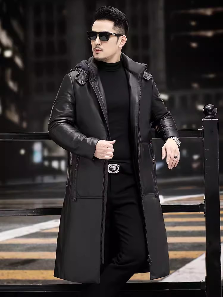 Hiver épais chaud Long manteau - Leather Work Jacket With Hood avis et prix