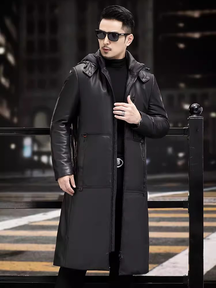 Hiver épais chaud Long manteau - Leather Work Jacket With Hood avis et prix