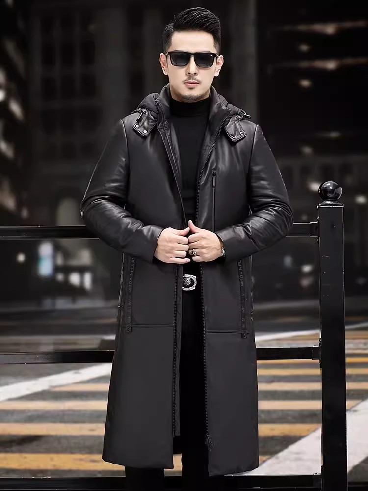 Hiver épais chaud Long manteau - Leather Work Jacket With Hood avis et prix