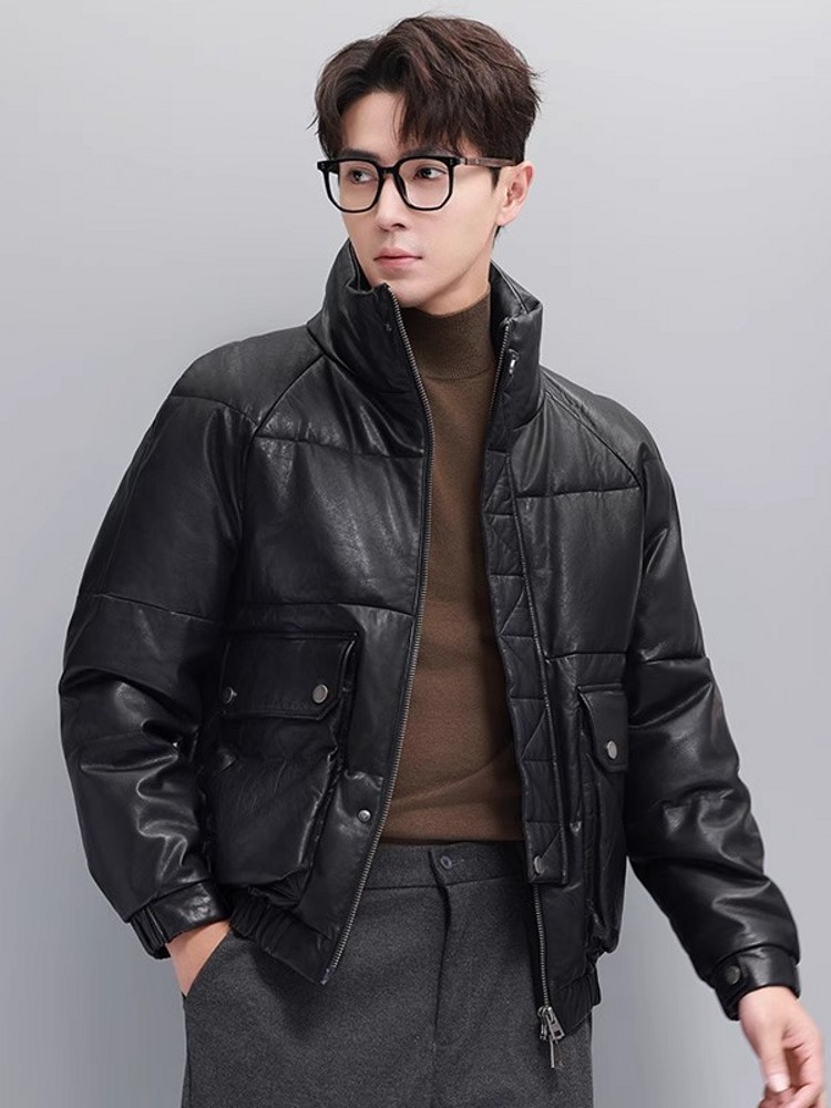 Hiver hommes chaud doudoune d' - Leather Work Jacket With Hood avis et prix