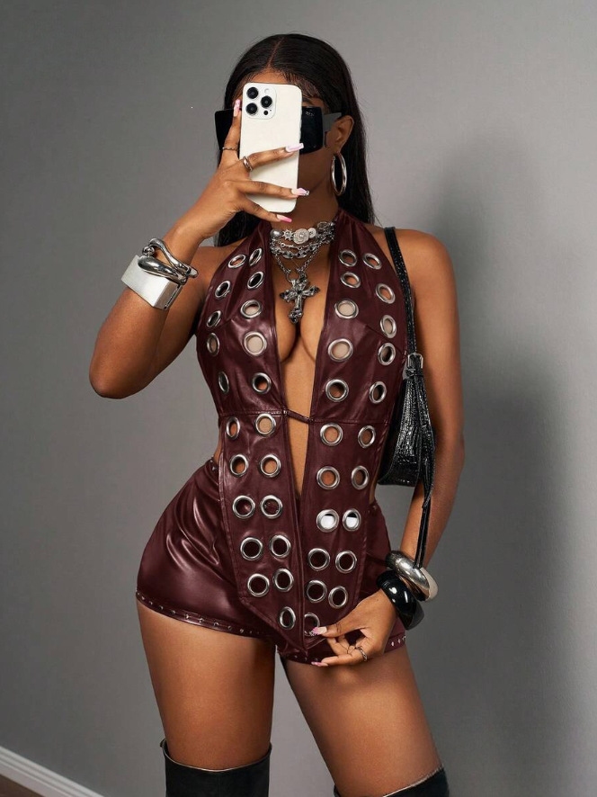 STYLISH LADY Hauts licou noirs - Leatherwork Eyelets avis et prix
