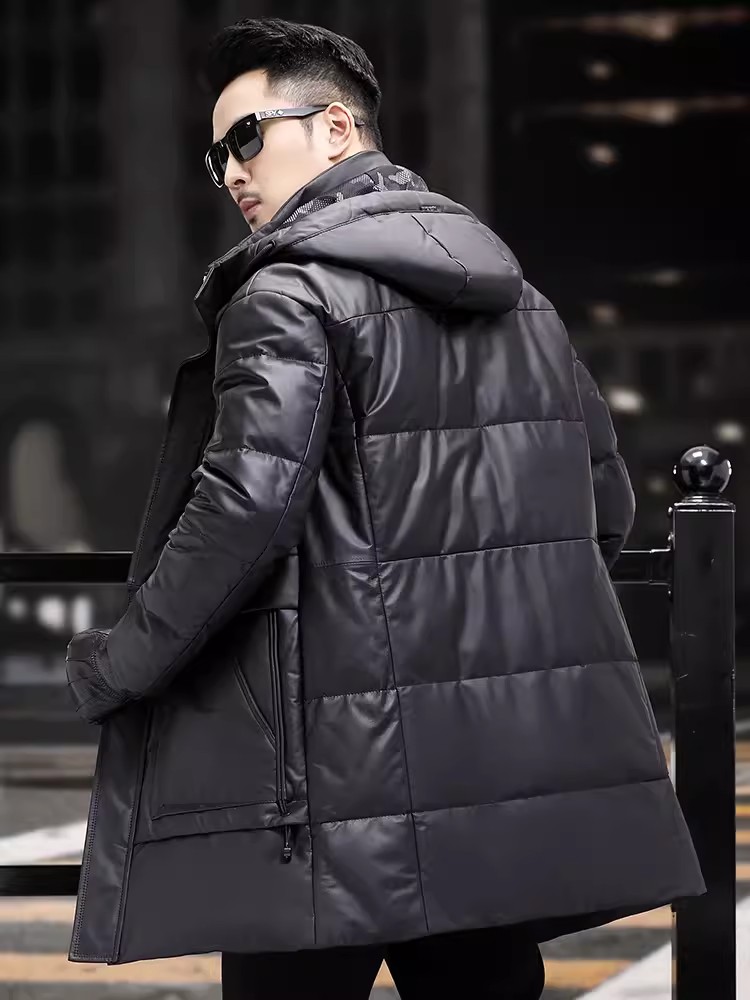 Hiver hommes épais chaud blanc - Leather Work Jacket With Hood avis et prix