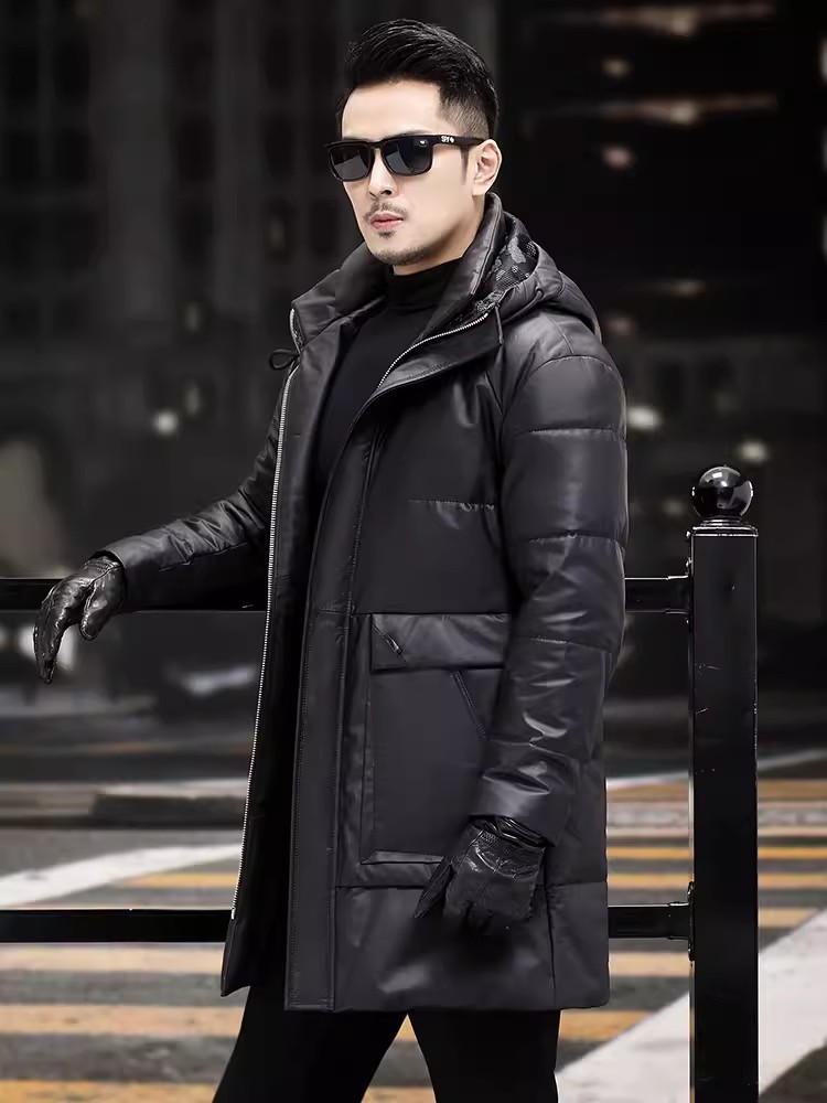 Hiver hommes épais chaud blanc - Leather Work Jacket With Hood avis et prix