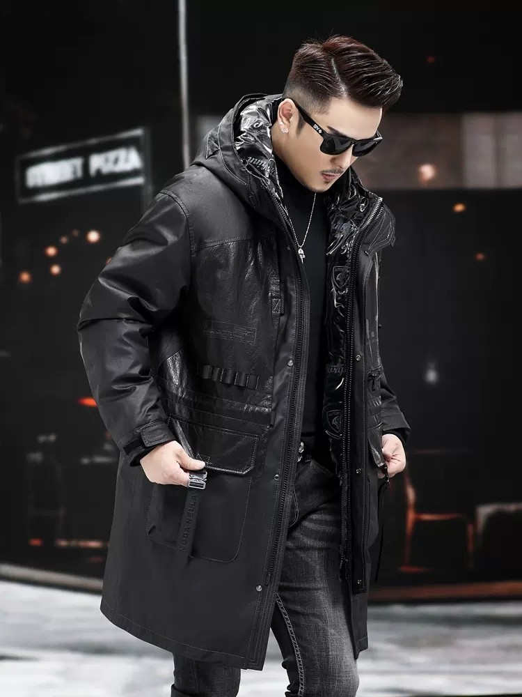 Manteau d'hiver en cuir vérita - Leather Work Jacket With Hood avis et prix