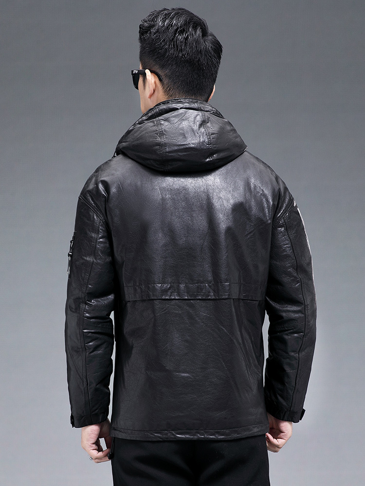 Hiver hommes chaud véritable p - Leather Work Jacket With Hood avis et prix