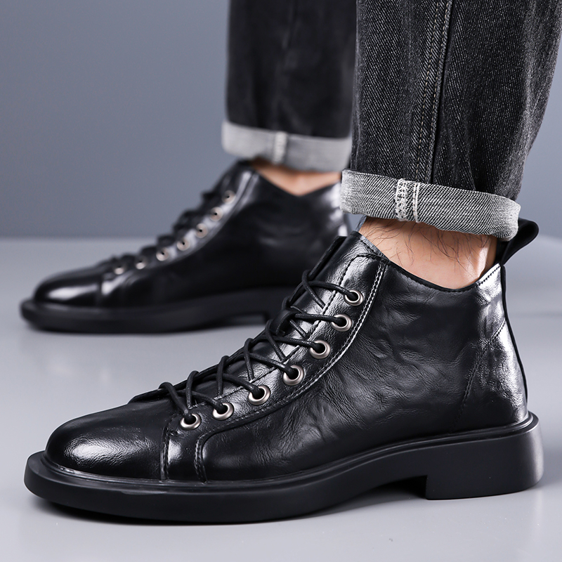 Bottes en cuir mi-hautes rétro - Leather Work Boots avis et prix