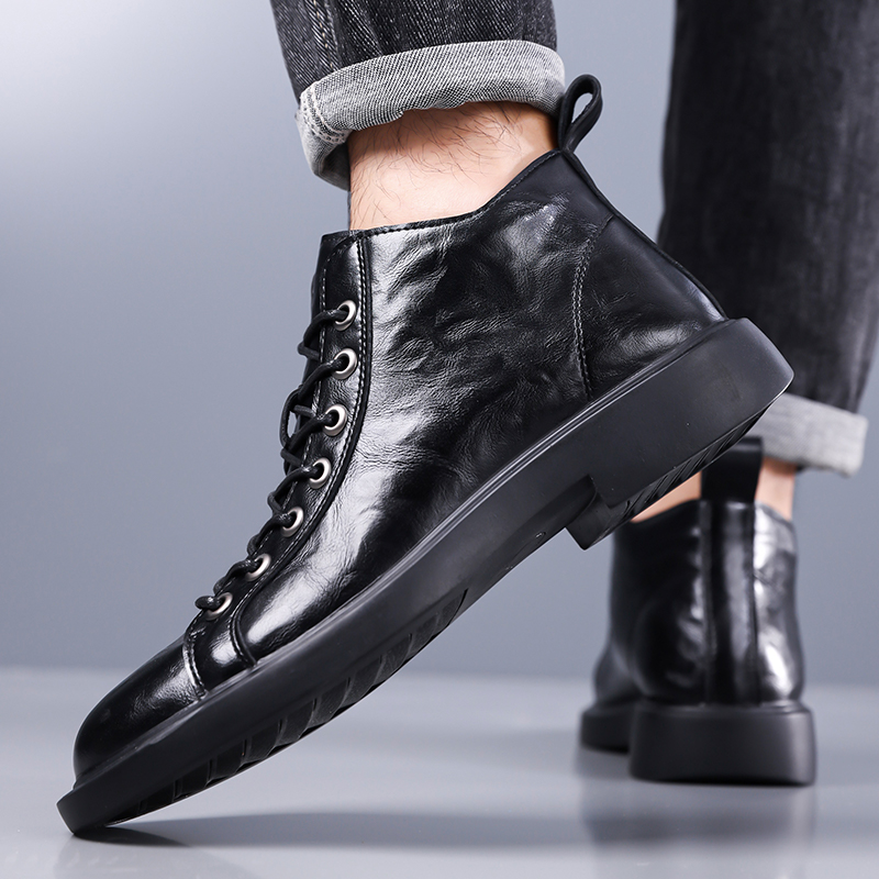 Bottes en cuir mi-hautes rétro - Leather Work Boots avis et prix