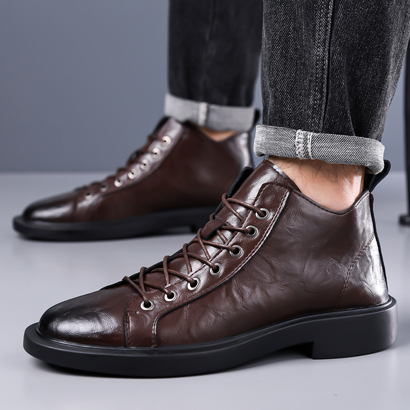 Bottes en cuir mi-hautes rétro - Leather Work Boots avis et prix