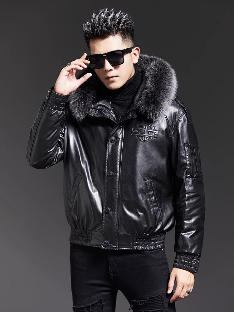 Mode hommes hiver col de fourr - Leather Work Jacket With Hood avis et prix