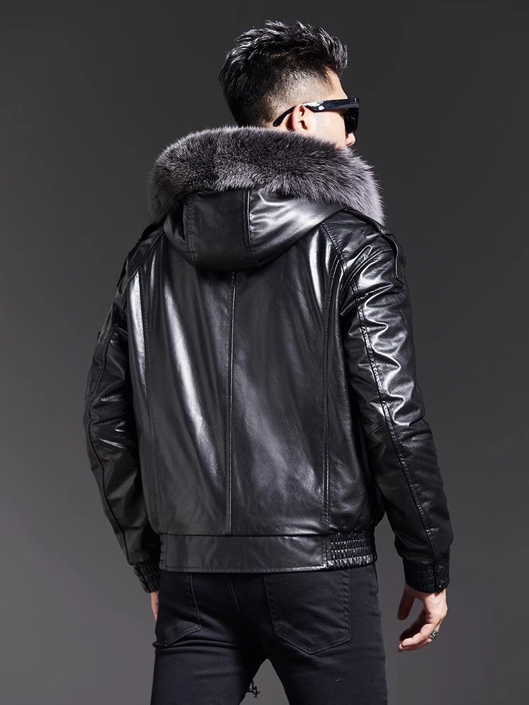 Mode hommes hiver col de fourr - Leather Work Jacket With Hood avis et prix